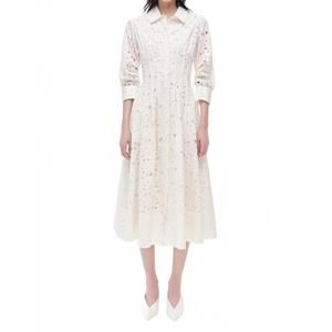 NEW SIMKHAI jazz embroidered pintuck midi dress in white